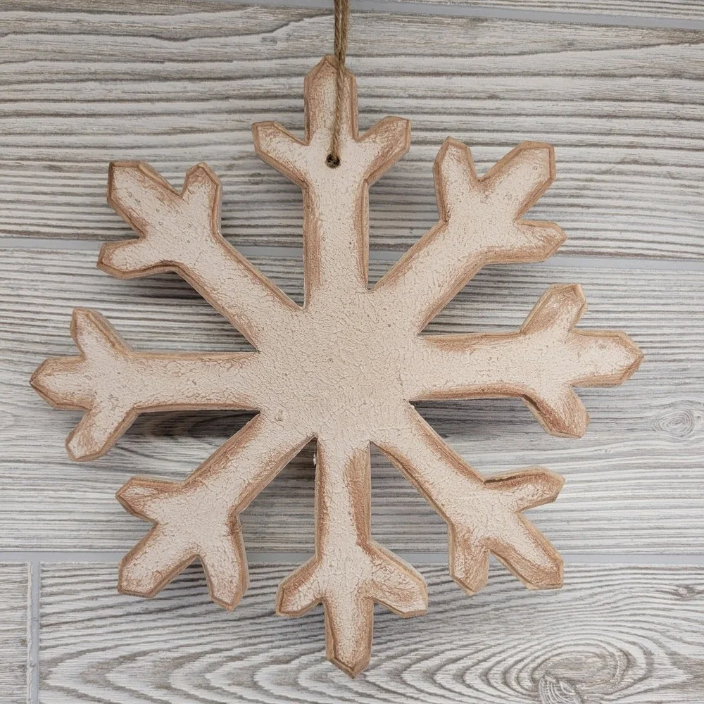 2 Honey‎ And Me Snowflake Ornaments Wooden Christmas Holiday Primitive Rustic